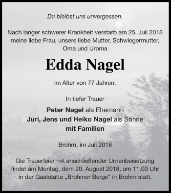 Traueranzeige von Edda Nagel von Haff-Zeitung