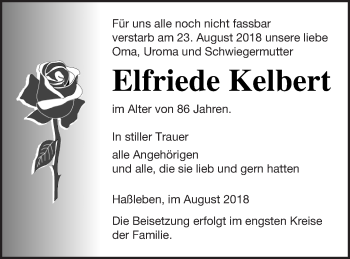 Traueranzeige von Elfriede Kelbert von Templiner Zeitung