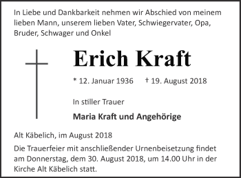 Traueranzeige von Erich Kraft von Haff-Zeitung