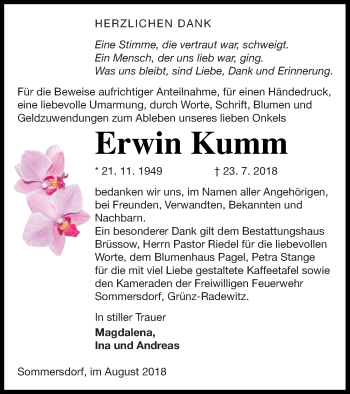 Traueranzeige von Erwin Kumm von Pasewalker Zeitung