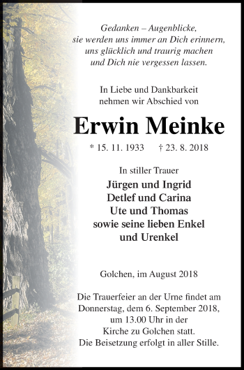 Traueranzeige von Erwin Meinke von Neubrandenburger Zeitung