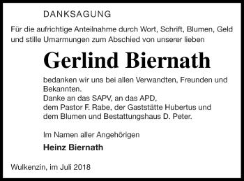 Traueranzeige von Gerlind Biernath von Müritz-Zeitung