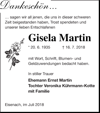 Traueranzeige von Gisela Martin von Müritz-Zeitung