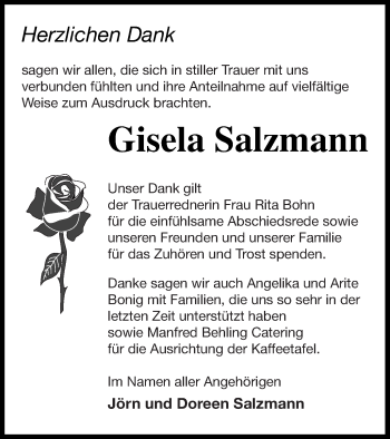 Traueranzeige von Gisela Salzmann von Vorpommern Kurier