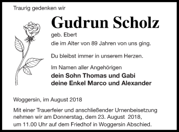 Traueranzeige von Gudrun Scholz von Neubrandenburger Zeitung