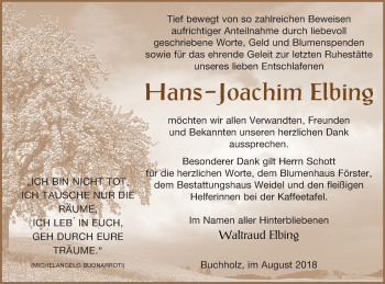 Traueranzeige von Hans-Joachim Elbing von Müritz-Zeitung