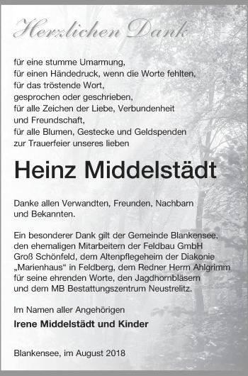 Traueranzeige von Heinz Middelstädt von Strelitzer Zeitung