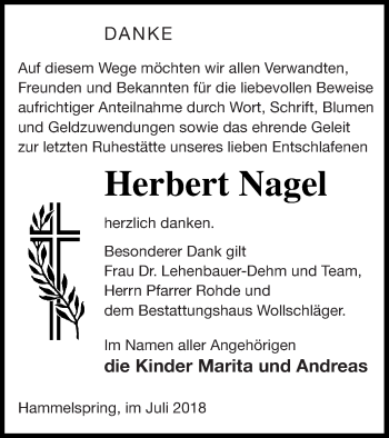 Traueranzeige von Herbert Nagel von Templiner Zeitung