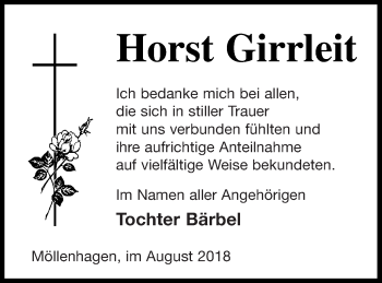 Traueranzeige von Horst Girrleit von Müritz-Zeitung