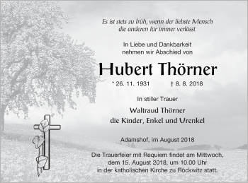 Traueranzeige von Hubert Thörner von Neubrandenburger Zeitung