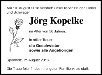 Traueranzeige von Jörg Kopelke von Neubrandenburger Zeitung