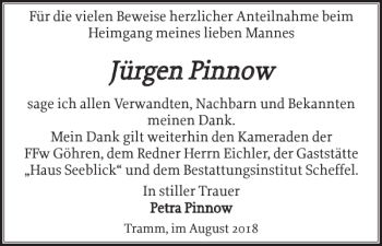 Traueranzeige von Jürgen Pinnow von Zeitung für die Landeshauptstadt