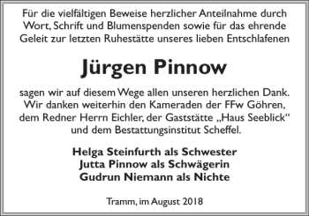 Traueranzeige von Jürgen Pinnow von Zeitung für die Landeshauptstadt