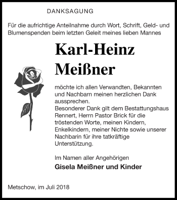 Traueranzeige von Karl-Heinz Meißner von Demminer Zeitung