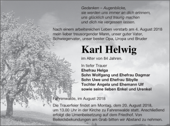 Traueranzeige von Karl Helwig von Pasewalker Zeitung