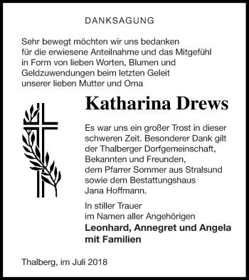 Traueranzeige von Katharina Drews von Neubrandenburger Zeitung