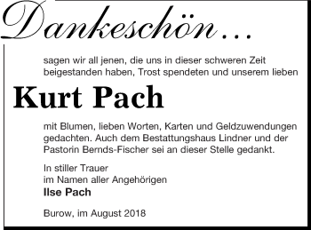 Traueranzeige von Kurt Pach von Neubrandenburger Zeitung