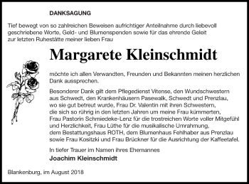 Traueranzeige von Margarete Kleinschmidt von Prenzlauer Zeitung