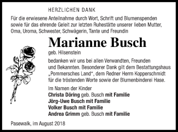 Traueranzeige von Marianne Busch von Pasewalker Zeitung