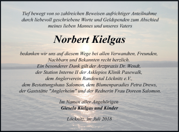 Traueranzeige von Norbert Kielgas von Pasewalker Zeitung