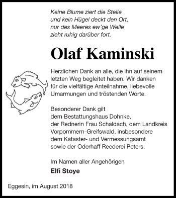 Traueranzeige von Olaf Kaminski von Haff-Zeitung