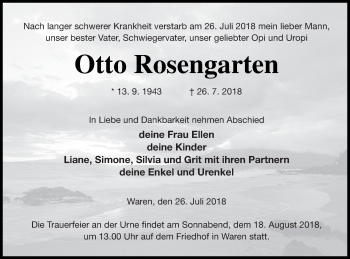 Traueranzeige von Otto Rosengarten von Müritz-Zeitung