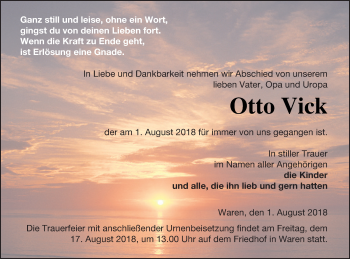 Traueranzeige von Otto Vick von Müritz-Zeitung