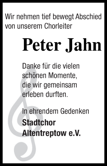 Traueranzeige von Peter Jahn von Neubrandenburger Zeitung