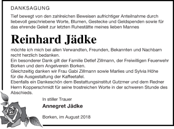 Traueranzeige von Reinhard Jädke von Pasewalker Zeitung