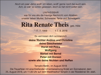 Traueranzeige von Rita Renate Theis von Templiner Zeitung