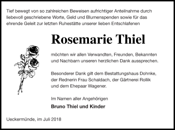 Traueranzeige von Rosemarie Thiel von Haff-Zeitung