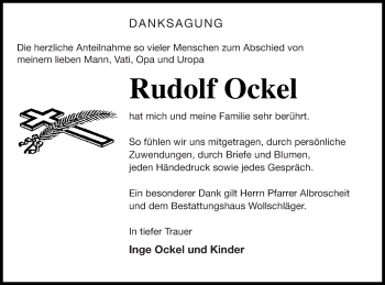 Traueranzeige von Rudolf Ockel von Templiner Zeitung