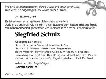 Traueranzeige von Siegfried Schulz von Neubrandenburger Zeitung