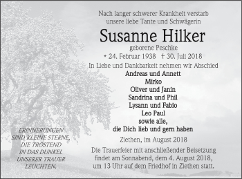 Traueranzeige von Susanne Hilker von Vorpommern Kurier