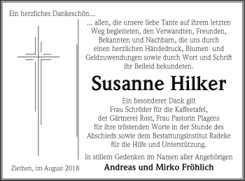 Traueranzeige von Susanne Hilker von Vorpommern Kurier