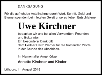 Traueranzeige von Uwe Kirchner von Mecklenburger Schweiz