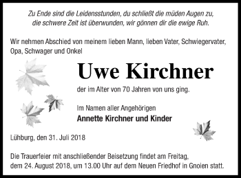 Traueranzeige von Uwe Kirchner von Mecklenburger Schweiz