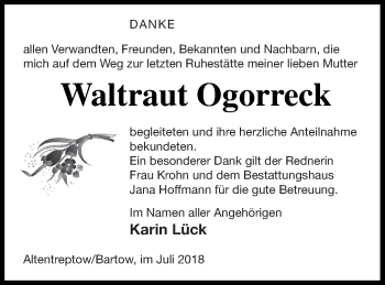 Traueranzeige von Waltraut Ogorreck von Neubrandenburger Zeitung