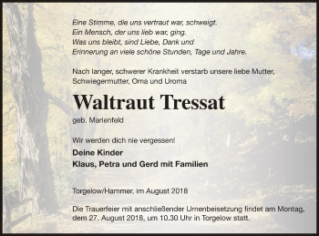 Traueranzeige von Waltraut Tressat von Haff-Zeitung