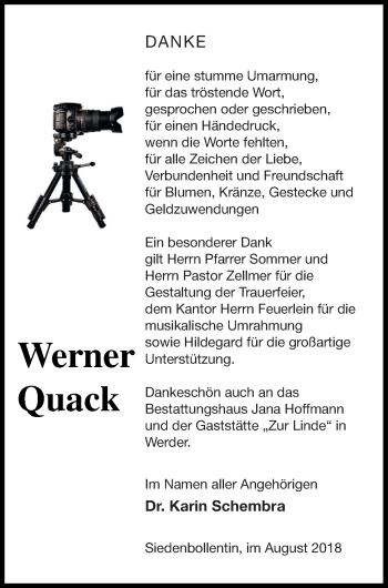 Traueranzeige von Werner Quack von Neubrandenburger Zeitung