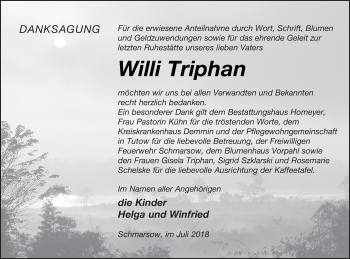 Traueranzeige von Willi Triphan von Vorpommern Kurier