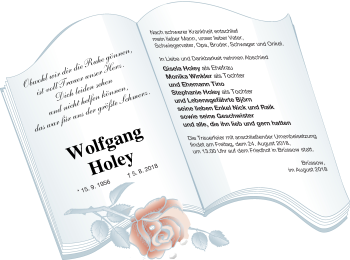 Traueranzeige von Wolfgang Holey von Prenzlauer Zeitung