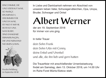 Traueranzeige von Albert Werner von Müritz-Zeitung