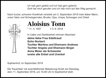 Traueranzeige von Aloisius Tonn von Vorpommern Kurier