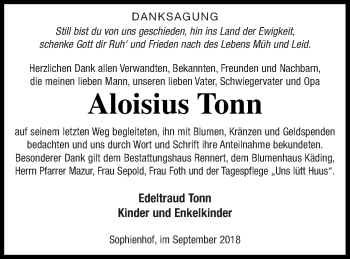 Traueranzeige von Aloisius Tonn von Vorpommern Kurier