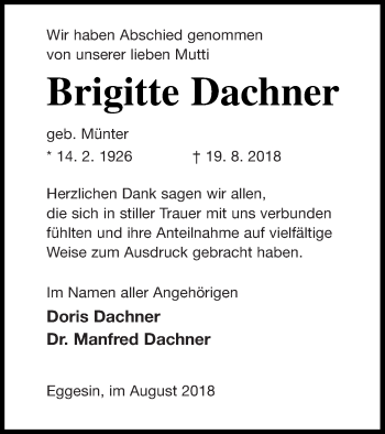 Traueranzeige von Brigitte Dachner von Haff-Zeitung