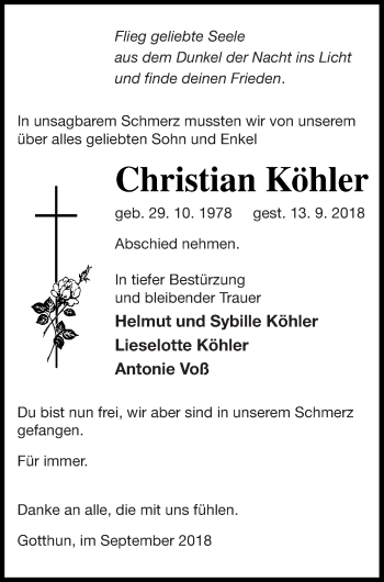 Traueranzeige von Christian Köhler von Müritz-Zeitung