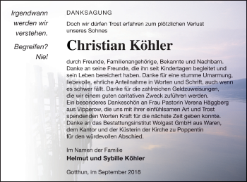 Traueranzeige von Christian Köhler von Müritz-Zeitung