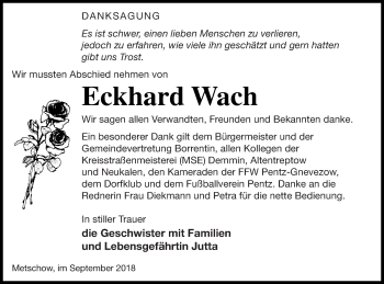 Traueranzeige von Eckhard Wach von Demminer Zeitung