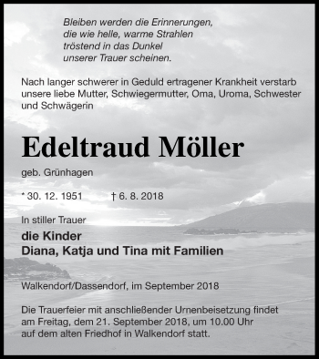 Traueranzeige von Edeltraud Möller von Mecklenburger Schweiz